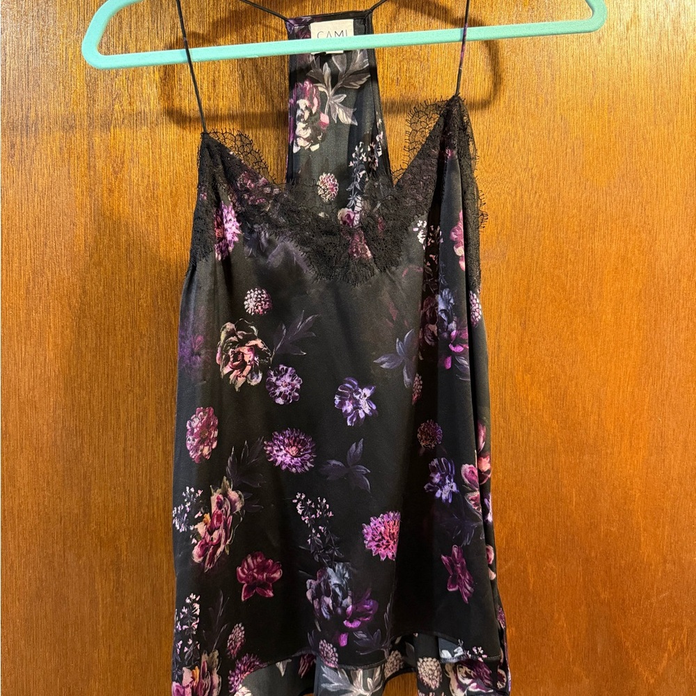 CAMI NYC Women's Floral Lace Trim Top - Black and Purple
